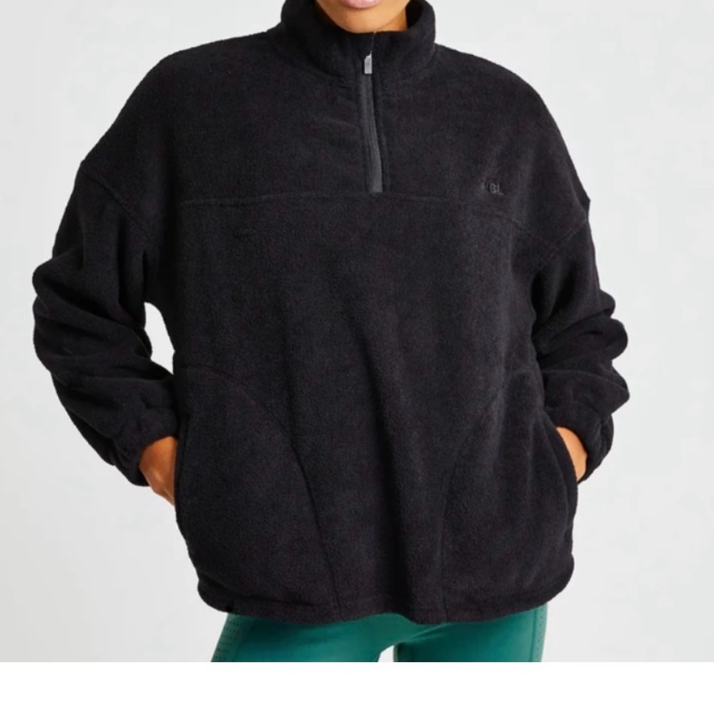Black Quarter-Zip Fleece Pullover AYBL Effortless Oversized Fleece - Black small